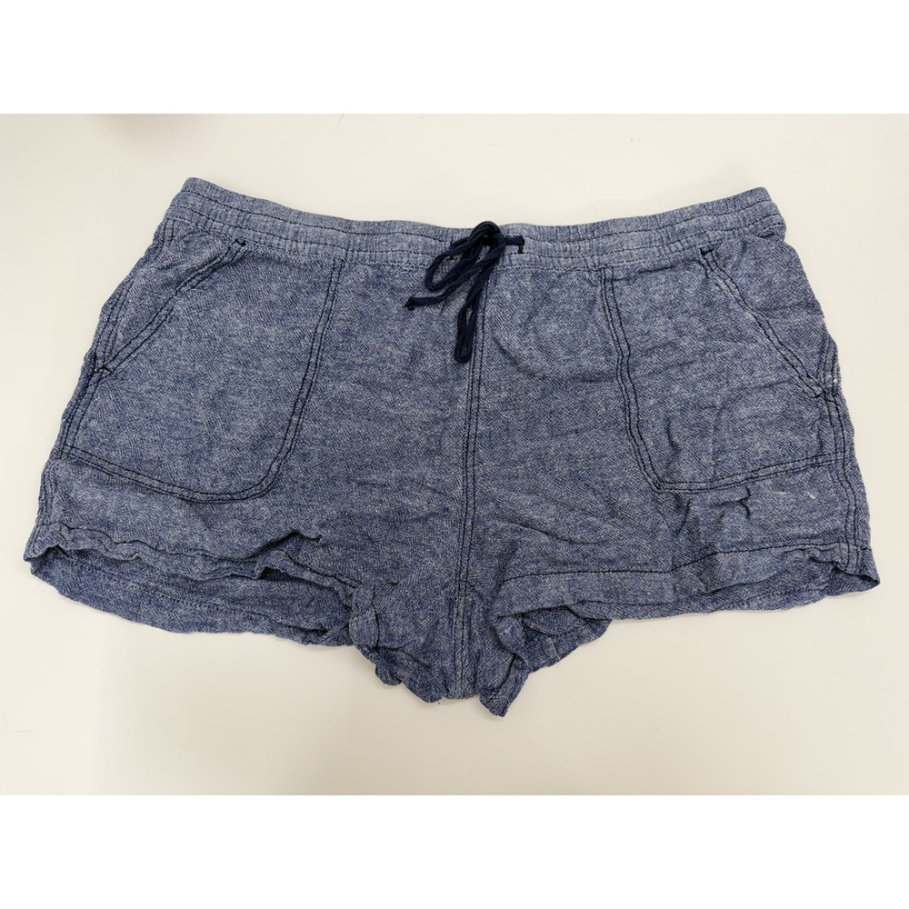 Time and Tru Womens Shorts Size XXL Blue Chambray Linen Shorts Drawstring